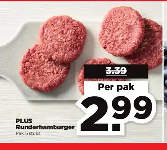 PLUS Runderhamburger pak 5 stuks per pak aanbieding