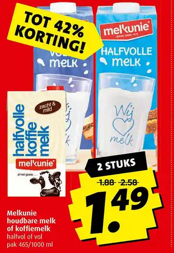 Boni Melkunie houdbare melk re of koffiemelk aanbieding