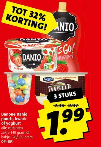 Boni Danone Danio pouch, kwark of yoghurt aanbieding