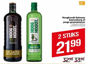 Coop Hooghoudt Kalmoes beerenburg of jonge graanjenever 2*1L aanbieding