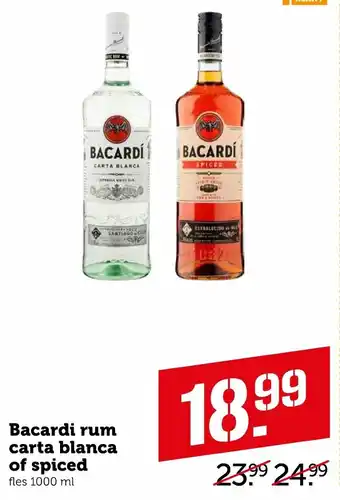 Coop Bacardi rum Carta Blanca of Spiced 1L aanbieding