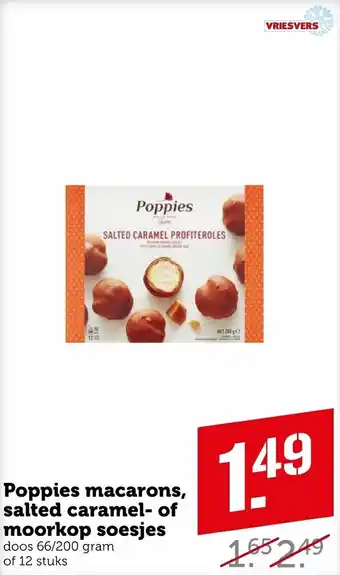 Coop Poppies macarons, salted caramel- of moorkop soesjes aanbieding