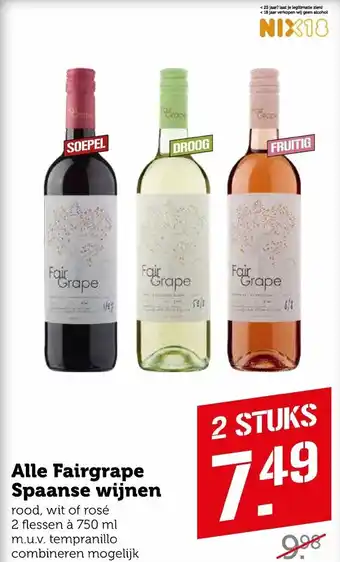 Coop Alle fairgrape spaanse wijnen 750 ml aanbieding