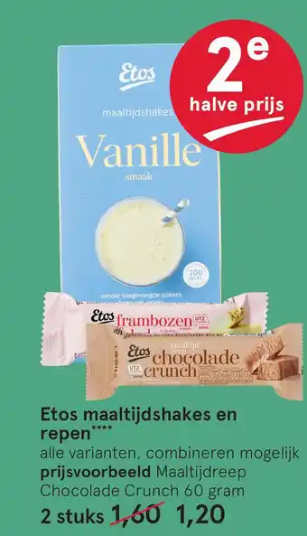 Etos Etos maaltijdshakes en repen** aanbieding