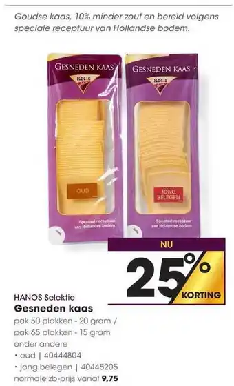 HANOS Hanos Selektie Gesneden Kaas 20gram aanbieding