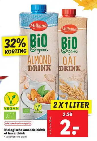 Lidl Biologische amandeldrink of haverdrink ma 4 t/r aanbieding