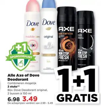 PLUS Alle Axe of Dove Deodorant aanbieding