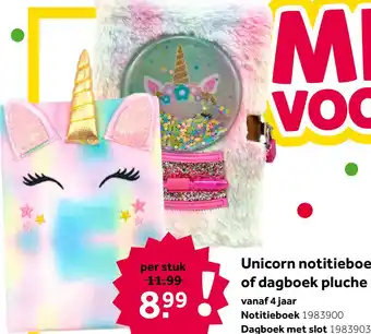 Intertoys Little Concepts pluche Unicorn notitieboek aanbieding