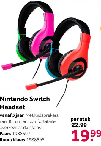 Intertoys Bigben Nintendo Switch gaming headset - paars/groen aanbieding