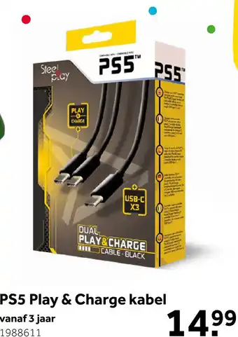 Intertoys PS5 Steelplay Dual Play & Charge kabels - zwart aanbieding