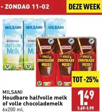 ALDI MILSANI Houdbare halfvolle melk of volle chocolademelk aanbieding