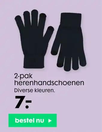 HEMA 2-Pak Herenhandschoenen Diverse Kleuren aanbieding