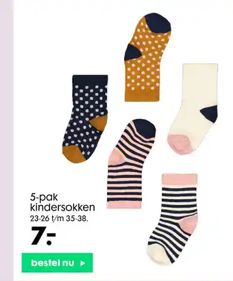 HEMA 5-Pak Kindersokken 23-26 t/m 35-38 aanbieding