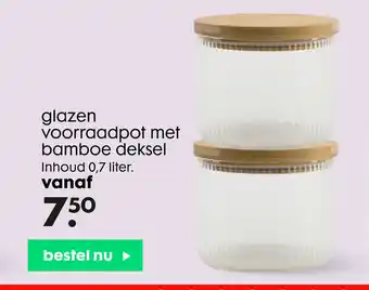 HEMA Glazen Voorraadpot Met Bamboe Deksel 0,7 Liter aanbieding