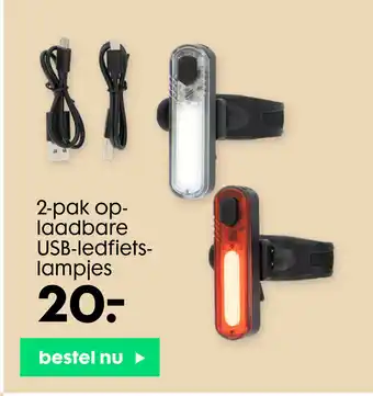 HEMA 2-Pak Oplaaadbare USB-Ledfietslampjes aanbieding