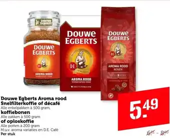 Coop Douwe Egberts Aroma rood Snelfilterkoffie of décafé Alle enkelpakken à 500 gram, koffiebonen Alle zakken à 500 gram of oplosk aanbieding