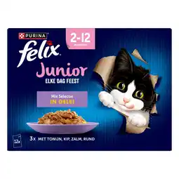 Pets Place Felix Multipack Elke Dag Feest Mix Selectie In Gelei Junior - Kattenvoer - Tonijn Kip Zalm 12x85 g aanbieding