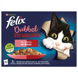 Pets Place Felix Multipack Dubbel Zo Lekker Mix Selectie Gelei - Kattenvoer - Rund Kip Koolvis 12x85 g aanbieding