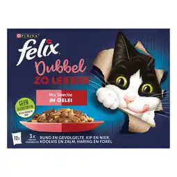 Pets Place Felix Multipack Dubbel Zo Lekker Mix Selectie Gelei - Kattenvoer - Rund Kip Koolvis 12x85 g aanbieding