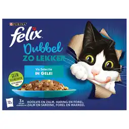 Pets Place Felix Multipack Dubbel Zo Lekker Vis In Gelei - Kattenvoer - Koolvis Haring Zalm 12x85 g aanbieding