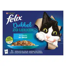 Pets Place Felix Multipack Dubbel Zo Lekker Vis In Gelei - Kattenvoer - Koolvis Haring Zalm 12x85 g aanbieding