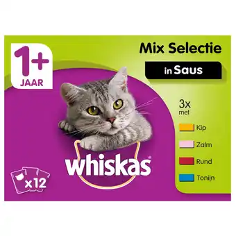 Pets Place Whiskas 1+ Mix Selectie In Saus Maaltijdzakjes Multipack - Kattenvoer - 12x100 g aanbieding