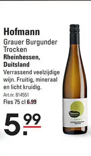 Sligro Hofmann Grauer Burgender Trocken Rheinhessen, Duitsland aanbieding