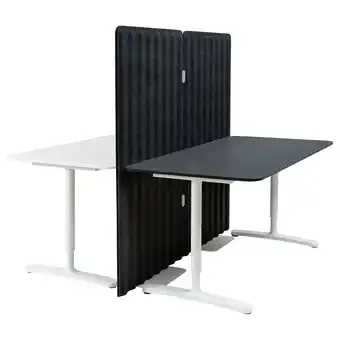 IKEA Bekant Bureau met afscherming, wit/zwart gebeitst essenfineer, 160x160 150 cm aanbieding