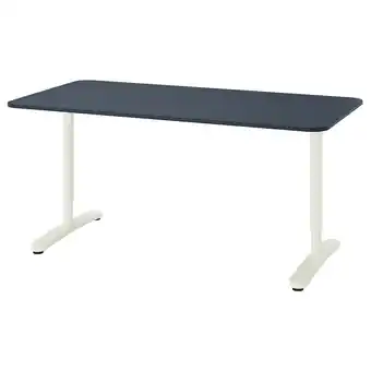 IKEA Bekant Bureau, linoleum blauw/wit, 160x80 cm aanbieding