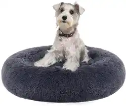 Amazon Feandrea donzig hondenbed, kattenmand, donutkussen, wasbaar, uitneembare middenvulling, lang pluche, 70 cm diameter, donkergr aanbieding