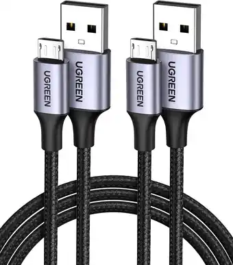 Amazon UGREEN 2 Stuk Micro USB Kabel Nylon QC 2.0 Snel Oplaad Kabel Ondersteunt voor Galaxy A10s, A2 Core, A7, A6, J3, S7, S7 Edge,  aanbieding