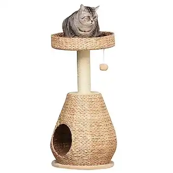 Amazon PawHut kattenboom krabpaal kitten meubels met kattengrot speelbal sisal zacht pluche hoogte 82,5 cm geel aanbieding