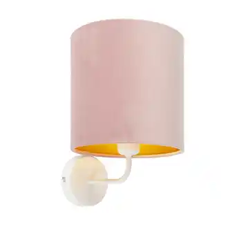 Lampenlicht.nl Vintage wandlamp wit met roze velours kap - Matt aanbieding