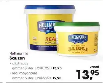 HANOS Hellmann`s Sauzen 3liter aanbieding