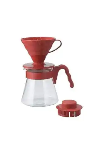 Amazon Hario 4977642020665 V60 koffieserver 02 set R VCSD-02R, glas, rood, 17,3 x 24,5 x 13 cm aanbieding