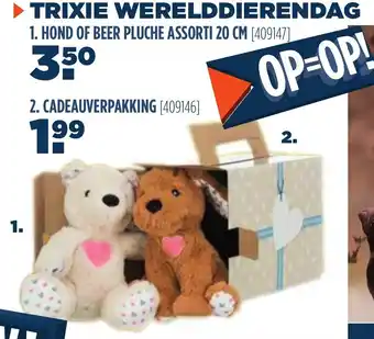 Van der Meer Trixie Werelddierendag Hond of Beer pluche assorti 20cm aanbieding