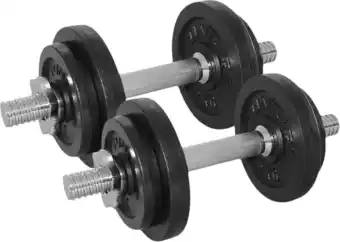 Bol.com Tunturi Gewichten Gietijzer totaal 20kg - Halterset met schroefsluiting - Dumbbell set - 2 halterstangen - 30mm - incl. grati aanbieding