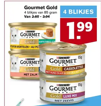 Hoogvliet Gourmet Gold 4 blikjes van 85 gram aanbieding