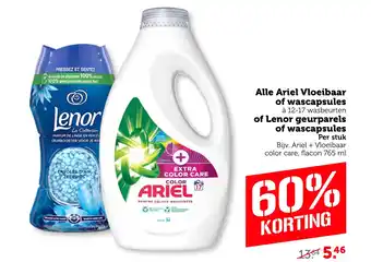 Coop Alle Ariel Vloeibaar of wascapsules à 12-17 wasbeurten of Lenor geurparels of wascapsules aanbieding