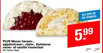 Coop Plus Wener kersen-, appelcitroen-, rijste-, Zwitserse room- of vanille roomvlaai aanbieding