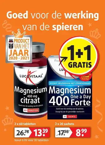 Lucovitaal Lucovitaal Magnesium 400 Mg Citraat Of Lucovitaal Magnesium 400 Forte One A Day 1+1 Gratis aanbieding