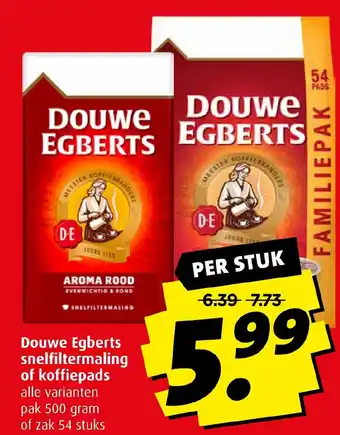 Boni Douwe egberts snelfiltermaling of koffiepads 500 gram aanbieding