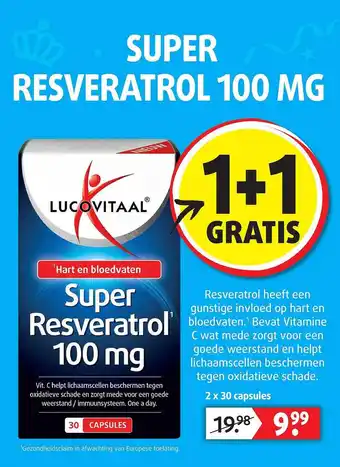 Lucovitaal Lucovitaal Super Resveratrol 100 Mg 1+1 Gratis aanbieding