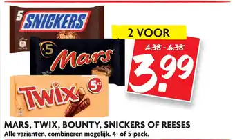 Dekamarkt Mars, Twix, Bounty, Snickers Of Reeses aanbieding