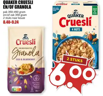 De Boerenschuur QUAKER CRUESLI EN/OF GRANOLA aanbieding