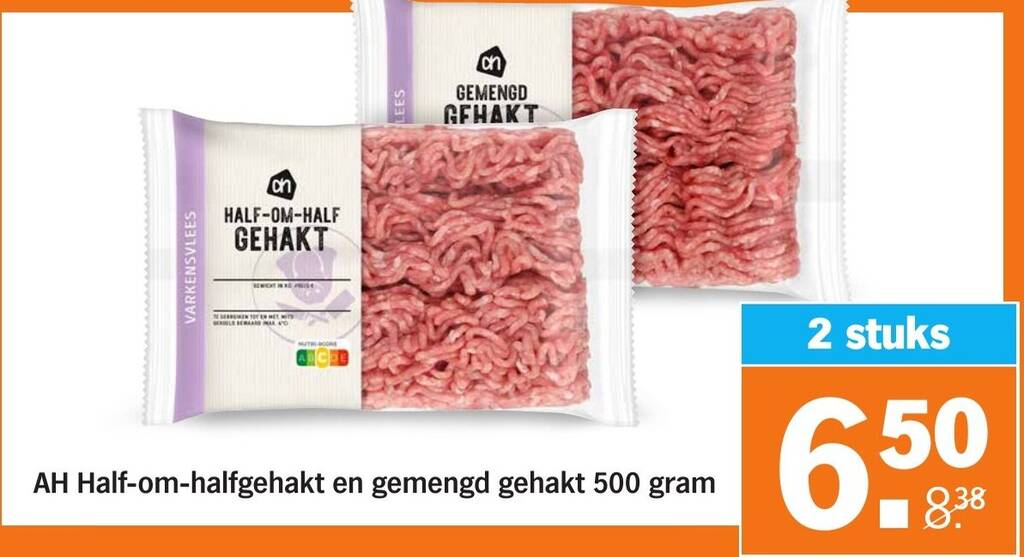 Half-om-half gehakt en gemengd gehakt 500 gram aanbieding bij Albert Heijn
