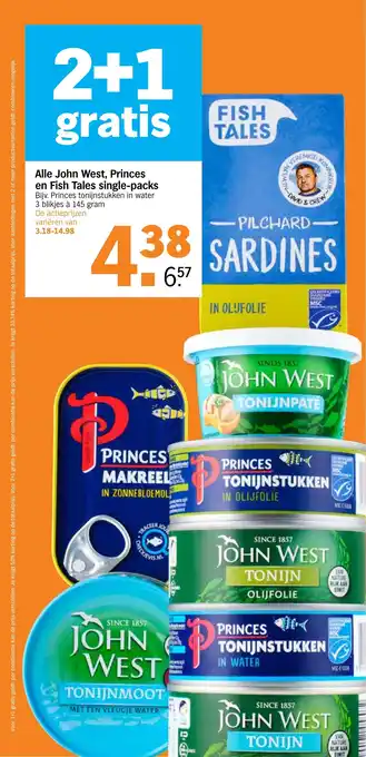 Albert Heijn Alle john west princes en fish tales single packs 145 gram aanbieding