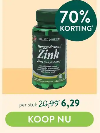 Holland & Barrett Hooggedoseerd Zink aanbieding