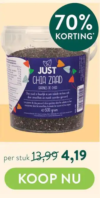 Holland & Barrett Just Chia Zaad aanbieding