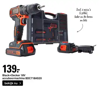 Karwei Black+Decker 18V accuboormachine BDC718AS20 aanbieding